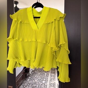Vibrant Neon Green Ruffled Women's Top